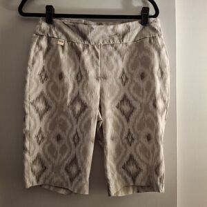 Catherine Malandrino Beige, White, And Brown Aztec Patterned Bermuda Shorts